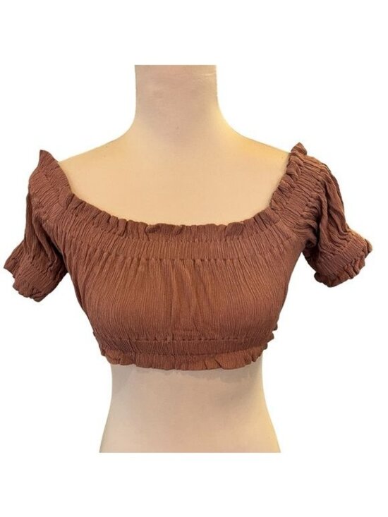 Mable Tops - Mable cropped top gauze like rayon brown Size Small Off the Shoulder